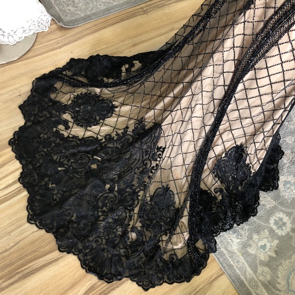 Black Beaded Boho Prom Dress Open Back - Picture 6 of 8